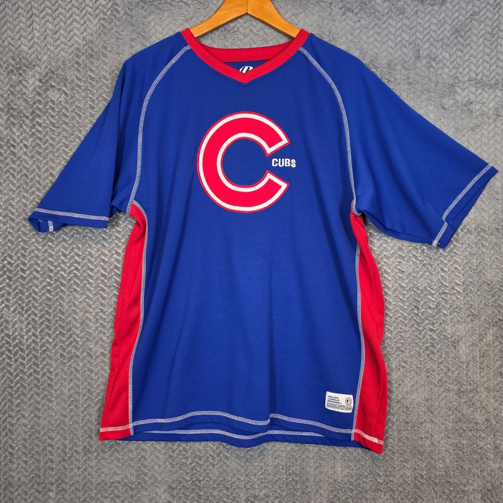 Dynasty Chicago Cubs MLB Dynasty Series Blue Red V-Neck Athletic Shirt Mens L